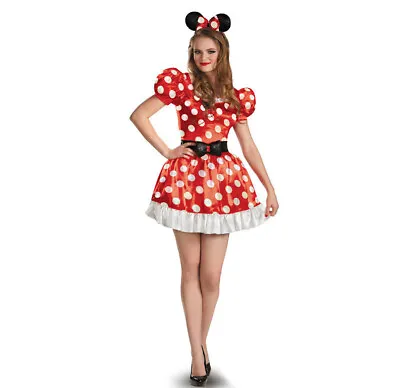 Red Minnie Classic Dress Adult Mouse Disney Mickey Costume Halloween • $39.76