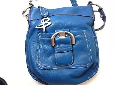 B.Makowsky Blue Pebble Leather Small Crossbody Bag Purse Top Zip • $40