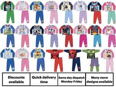 Official Character Pyjamas Pajamas Pjs Girls Boys Kids Toddlers 1 2 3 4 5 6 7 8 • £8.99