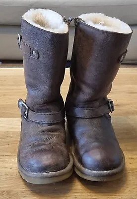 UGG KENSINGTON 1  Distressed Brown Sheepskin Fur Buckle Zip Boots  • £35