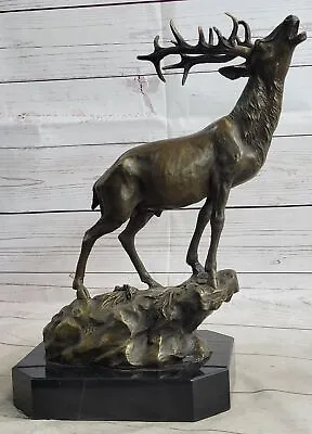 Chalet Lodge Art Elk Stag Buck Deer Hunter Bronze Marble Base Sculpture Statue • $399