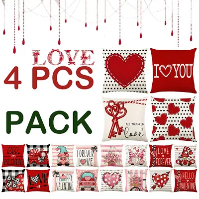 4X Valentines Day Pillow Covers Sofa Chair Throw Cushion Covers Love Anniversary • £11.51