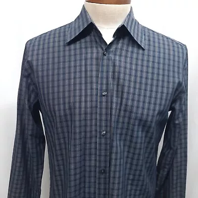 Versace Collection Dress Shirt Mens Size 41 16 Blue Plaid Long Sleeve Cotton • $31.41