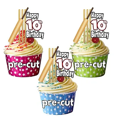 PRECUT Cricket Themed 12 Cup Cake Toppers Birthday Decorations ANY AGE 1 To 115 • £3.75