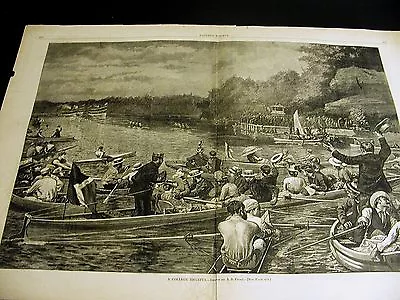 A.B. Frost College Regatta VICTORIANS WATCH From ROWBOATS 1880 Large Folio Print • $35