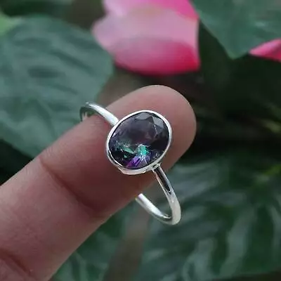 Mystic Topaz Gemstone Ring 925 Sterling Silver Band Ring Handmade Statement Ring • £13.39