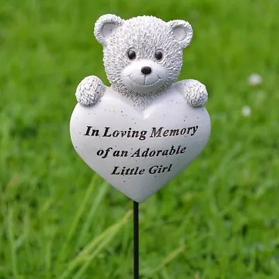 Adorable Little Girl Teddy Bear Heart Memorial Tribute Stick Graveside Plaque • £5.99
