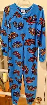 Euc Boys Super Soft Fleece Footless Zip Up Pajamas - Monster Truck Pattern - 10 • $7.99