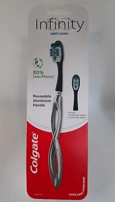 Colgate Toothbrush Infinity Deep Clean Reuseable Silver Handle Kit 2 Heads • $28.90