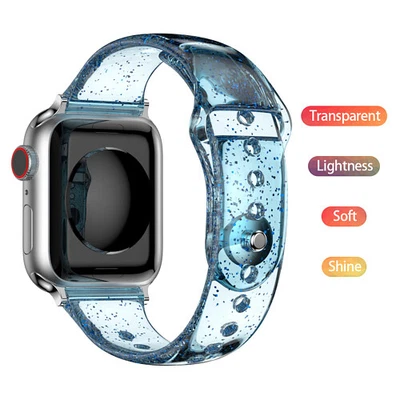 $10.99 • Buy For Apple Watch 44mm Shiny Glitter Silicone Strap Band Iwatch Series 7 6 5 4 3 2