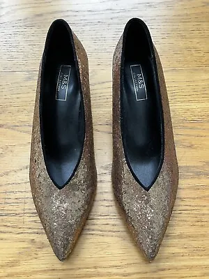 Glittery Marks And Spencer’s Block Heel Shoes Size 5.5 BN Vegan Friendly • £11.99