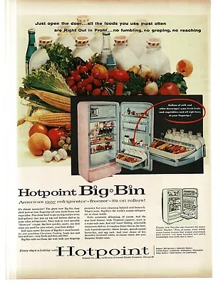 1956 Hotpoint Big Bin Refrigerator Pink Vintage Print Ad • $8.95