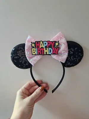 Disney Happy Birthday Ears Headband Pink -Minnie Mouse Embellished Details & Bow • £10