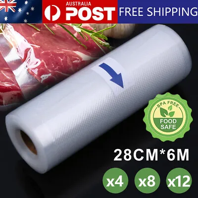 4x Vacuum Food Sealer Roll Bags 6m X 28cm Saver Seal Storage Heat Commercial • $22.15