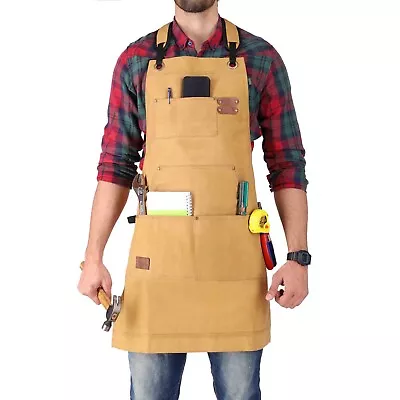 $39.99 • Buy WHITEDUCK Waxed Canvas Shop Apron For Men Woodworking Aprons Heavy Duty - Tan