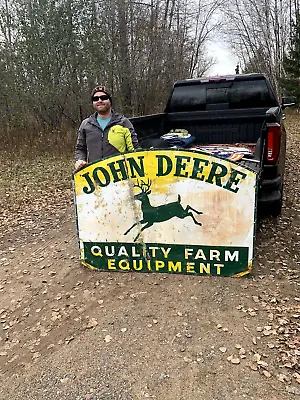 Vintage John Deere Implement Farm Metal Sign With Deer Graphic Seed Feed 62x48 • $2450