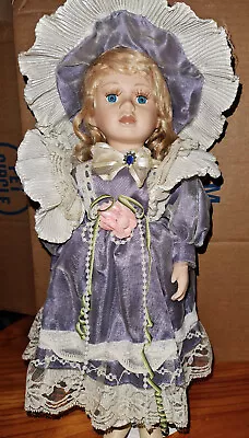 Victorian Style Daywear Bisque Doll  W/frilled Hat 40cm/15  W/stand • $20