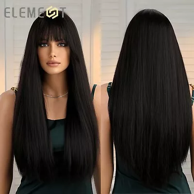 ELEMENT Long Silky Straight Hair Wigs With Bangs For Black Women Daily Party Wig • $18.89