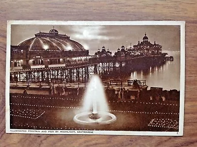 Vintage Postcard Illuminated Fountain & Pier Eastbourne 1957 RP . Free UK P&P • £3.49