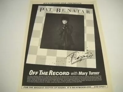 PAT BENATAR Off The Record ...on Westwood One MARY TURNER 1984 Promo Poster Ad • $9.95