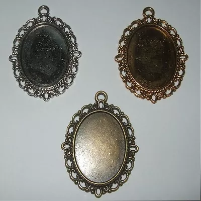 £4.99 • Buy OVAL ANTIQUE SILVER BRONZE GOLD CAMEO CABOCHON PENDANT SETTING TRAY 25x18mm  C23