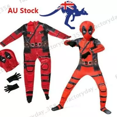 Adult Kids Superhero Deadpool Costume Boys Cosplay Fancy Dress Party Jumpsuit • $23.31