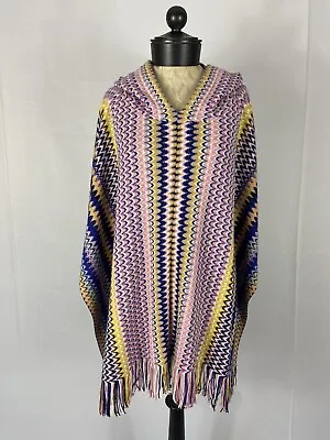 MISSONI OS Orange Label Multi Color Zig Zag Hooded Sweater Cape • $399