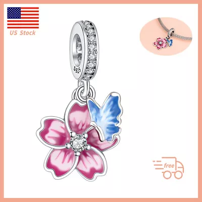 Real 925 Sterling Silver Charm For Bracelets Flower Butterfly Enamel Dangle • $19.99