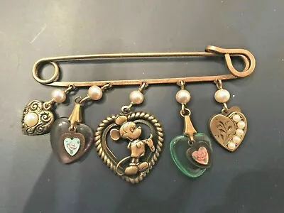 Glass Work Studio Mickey Mouse Disney Heart Charm Safety Pin Brooch New Sealed • $13.99