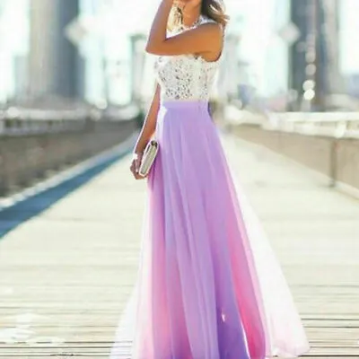 £10.01 • Buy Party Dress Long Chiffon Lace Evening Formal Ball Gown Prom Maxi 8-18 Bridesmaid