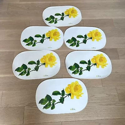 Set Of 6 Vintage Vera Neumann Yellow Rose Vinyl Oval Placemats • $39