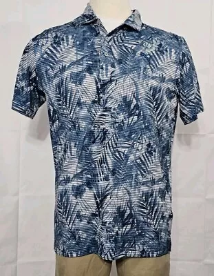 Puma Medium Floral Hawaiian Style Polo Golf Shirt Blue White Gray *Golf Logo* • $18.95