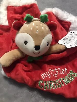 My 1st Christmas REINDEER Mini Baby Security Blanket Snuggle Buddy NEW With Tags • $14.99