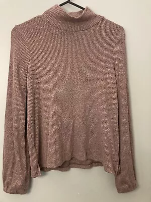 Madewell Mock Neck Ribbed Sweater Womens XXS Top Shirt Mauve Heathered Lavender • $15.99