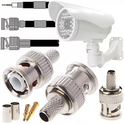 £3.55 • Buy Pack Of 10 CCTV 3 Piece BNC Male Plug Crimp On Connectors RG59 Coaxial Cable UK