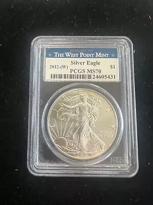 2012 (W) SILVER EAGLE PCGS MS70 STRUCK AT THE WEST POINT MINT W/TONING • $42.99