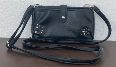 Nicole Miller Black Crossbody Bag Zip Around Wallet On Strap EUC Silver Accents • $19.99