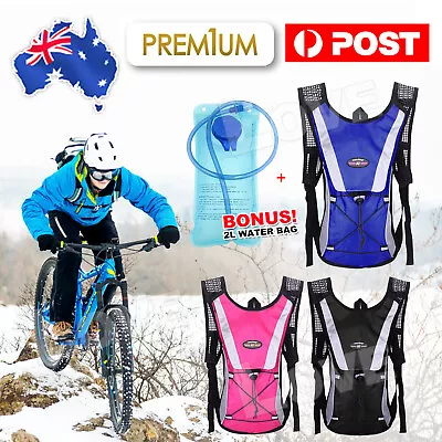 Hiking Camping Cycling Running Hydration Pack Backpack Bag + 2L Water Bladder AU • $16.85