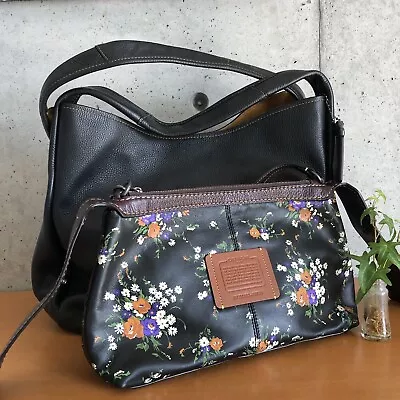 Coach 1941 Bandit Hobo 39 Leather Shoulder Large Bag Black 86760 W/ Floral Pouch • $249.99