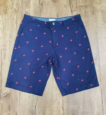 MERONA Chino Shorts Men 32 Red Crab Embroidery Navy Blue Cotton Casual Walking • $12.99