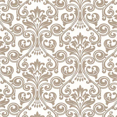 Fine Decor - Cream & Gold Glitter Textured Floral Damask Feature Wallpaper • £6.49