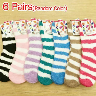 £5.99 • Buy 6 Pairs Ladies Winter Striped Warm Bed Cosy Lounge Soft Floor Fluffy Socks Decor