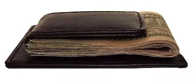 Brown Leather Strong Magnetic Money Clip Men's Front Pocket Slim Wallet • $16.84