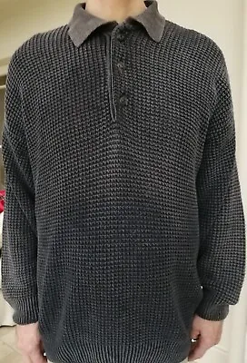 Solid Men’s Casual Acid Wash Charcoal Grey Knitted Jumper Cardigan Size L • £17