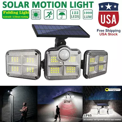 60000LM Solar Security Lights 3 Head Motion Sensor Lights Adjustable Flood Light • $15.89