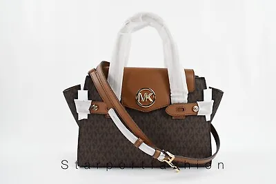 Michael Kors Carmen Medium Flap Satchel Signature MK Logo Pvc Bag Handbag • $159