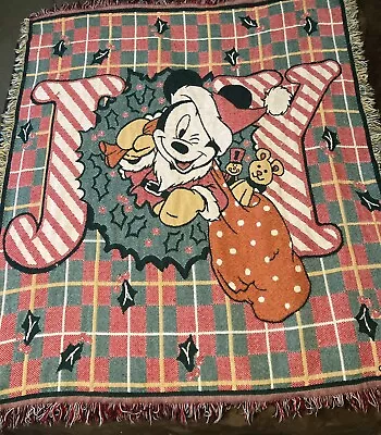 Disney (Beacon) Mickey Mouse Christmas Tapestry Throw Blanket With Fringe JOY • $19.99