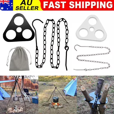 Camping Tripod Board Cooking Campfire Grill Pot Holder Hook Picnic Open Fire AU • $20.95