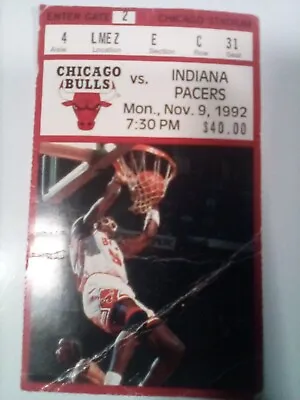 Chicago Bulls Vs Indiana Pacers Ticket Stub November 9 1992 Michael Jordan 24 Pt • $10
