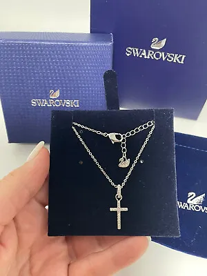 $55 • Buy New Authentic SWAROVSKI Crystal Cross Pendant Silver Necklace With Box